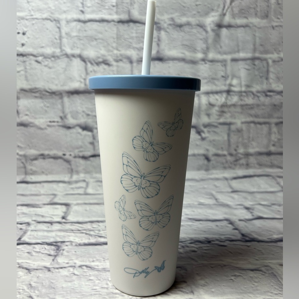 Dolly Parton Elegant Butterfly Tumbler with Sky Blue Lid